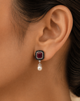 Diamond Earrings with Black Diamond/Natural Rubies and Pearl drops.