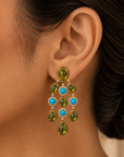 Bridal Diamond Earrings with Natural Peridots and Turquoise
