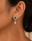 2 In 1 Diamond Earrings with changeable Natural Emeralds/Rubies and Pearl Drops