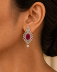 Pear shaped Diamond Earrings with Natural Rubies and Pearl Drops
