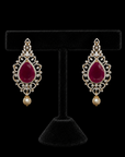 Pear shaped Diamond Earrings with Natural Rubies and Pearl Drops