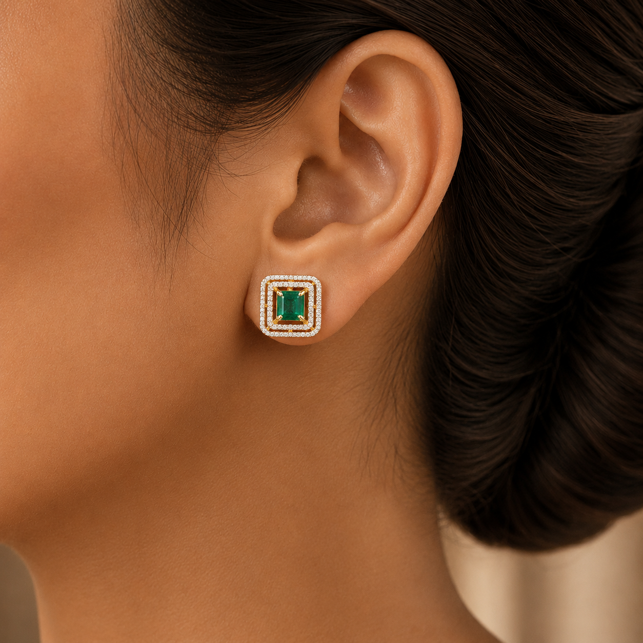 Diamond Earrings with Natural Emeralds