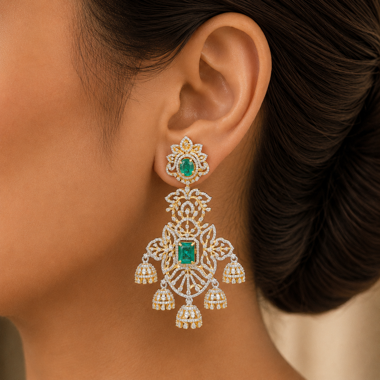 Diamond Earrings With Changeable Natural Emeralds And Rubies