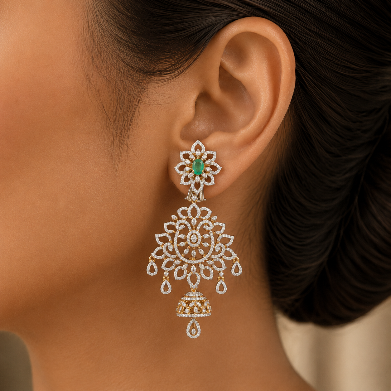 3 in 1 Diamond Earrings with changeable Natural Emeralds/Rubies