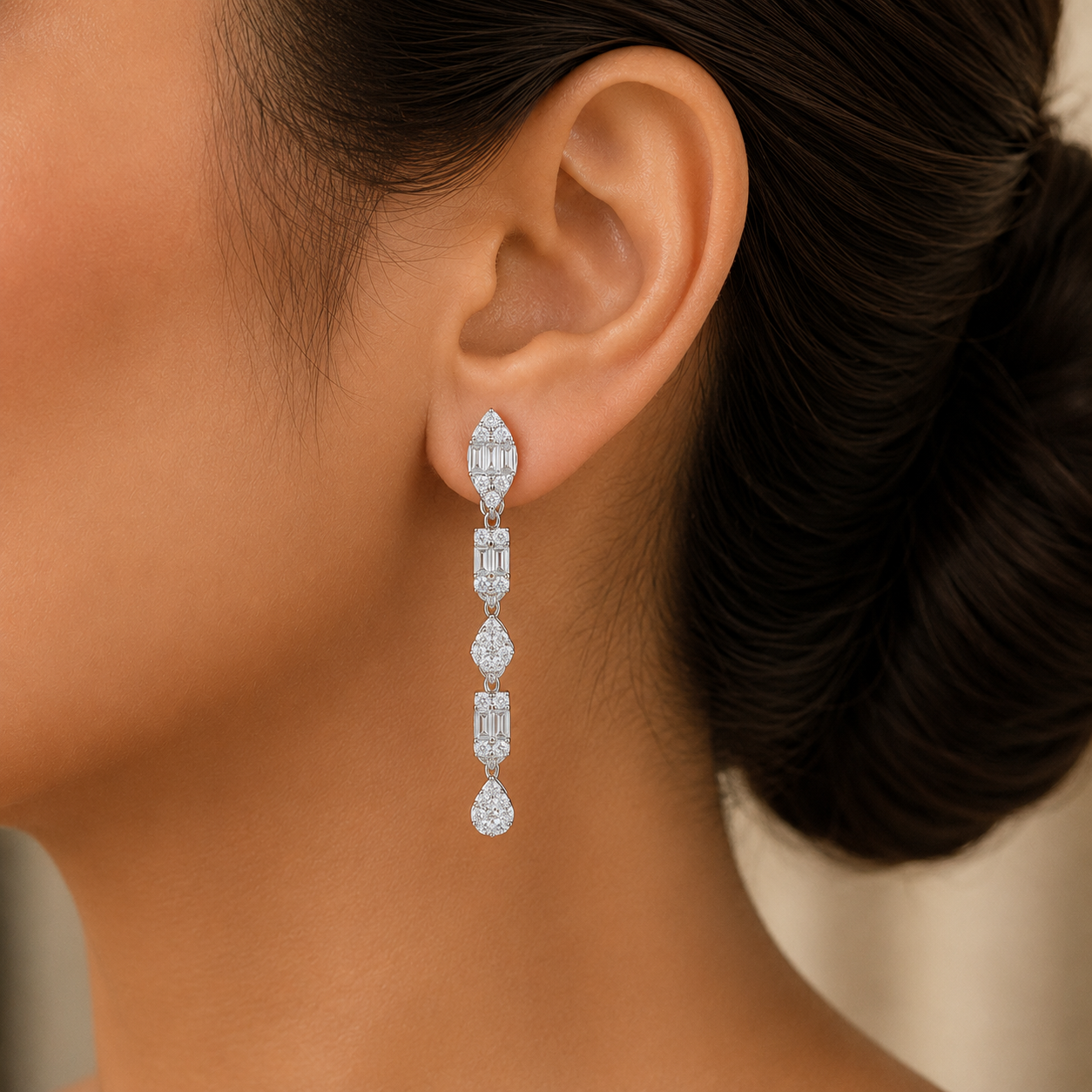 Diamond Earrings with Natural Baguette
