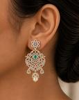 2 In 1 Diamond Earrings With Changeable Natural Emeralds/Rubies And Pearl Drops
