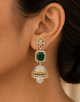 3 In 1 Diamiond Earrings With Natural Emeralds And Pearl Drops