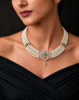 Diamond Necklace with changeable Natural Emeralds/Rubies and Pearls
