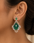 Diamond Earrings with Natural Emeralds and Onyx