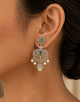 3 In 1 Diamond Earrings With Natural Emeralds/Rubies And Pearls