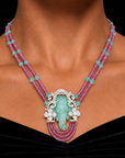 Diamond Ganesha Pendant Necklace with Pink and Green Bead Strings