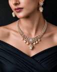 Diamond Bridal Necklace & Earrings Set with Pearl Drops