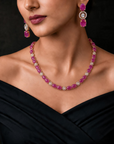 Diamond Necklace with Natural Ruby Oval Elements With Earring Set