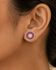 Diamond and Natural Ruby Floral Target Stud Earrings