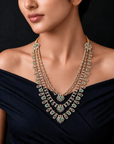 Layered Diamond Necklace with Ruby/Emerald and Pearls
