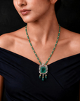 Emerald, Onyx and Diamond Pendant with Emerald Bead Necklace