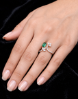 Diamond and Natural Emerald Botanical Marquise Cluster Ring
