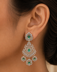 Diamond Statement Earrings with Natural Emerald, Ruby and Pearl