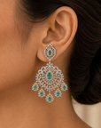 Diamond Filigree Statement Earrings with Natural Emerald, Ruby and Pearl
