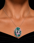 Diamond Love Bird Pendant with Natural Malachite and Pink Gemstones