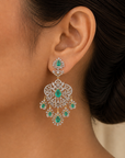 Diamond Floral Filigree Earrings with Natural Emerald, Ruby and Pearl