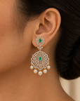 Diamond Guttapusalu Style Earrings with Natural Emerald, Ruby and Pearl