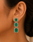 Diamond Halo Necklace with Natural Emeralds With Earring Set