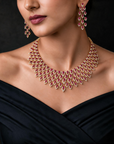 Diamond Necklace with Natural Ruby Drops With Earring Set