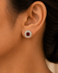 Diamond Stud Earrings with Natural Rubies