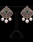 Diamond Pearl Drop Earrings with Natural Emeralds and Rubies