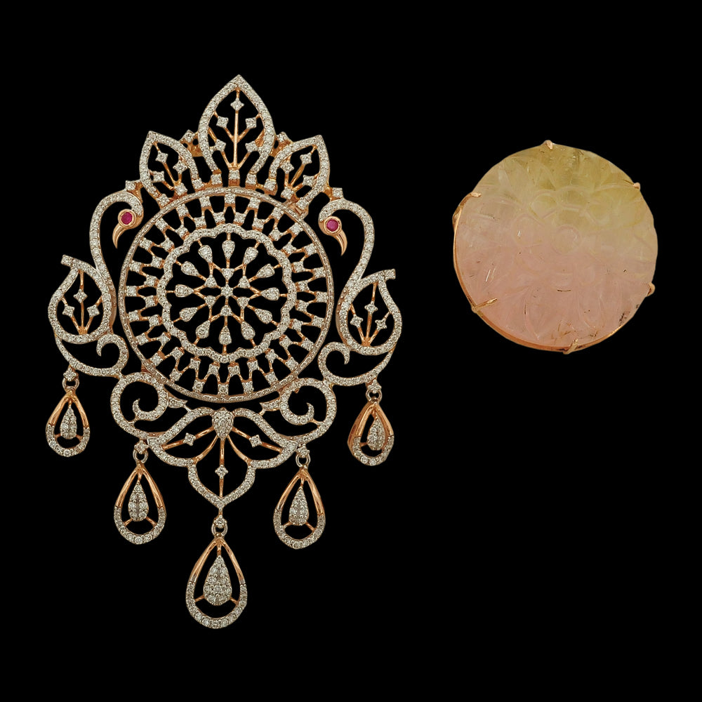 2-in-1 Diamond Pendant with Natural Rubies and Tourmaline