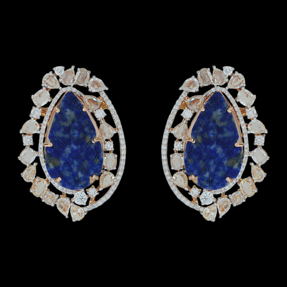 Designer Diamond Studs with Natural Blue Sapphire and Lapis