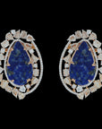 Designer Diamond Studs with Natural Blue Sapphire and Lapis