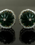 Floral Shaped Diamond Studs with Natural Emeralds.