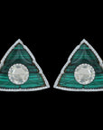 Triangle Shape Diamond Studs with Natural Malachite