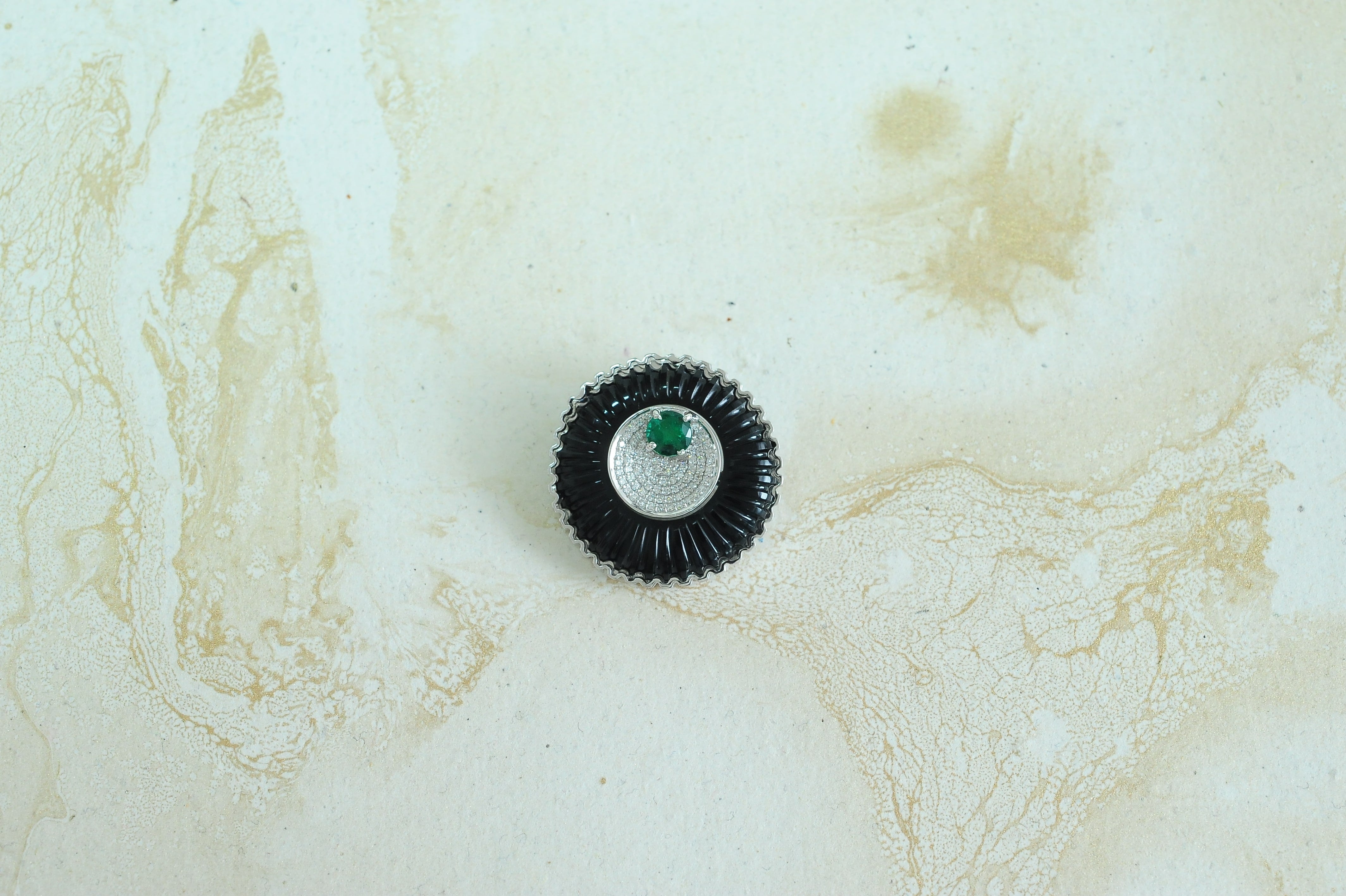 Diamond Pendant with Natural Emeralds and Onyx