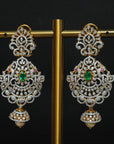 2-in-1 Diamond Earrings with with changebale Natural Emeralds/Rubies and Pearl Drops