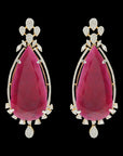 Natural Carved Ruby and Diamond Earrings