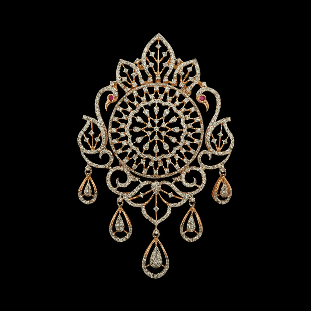 2-in-1 Diamond Pendant with Natural Rubies and Tourmaline