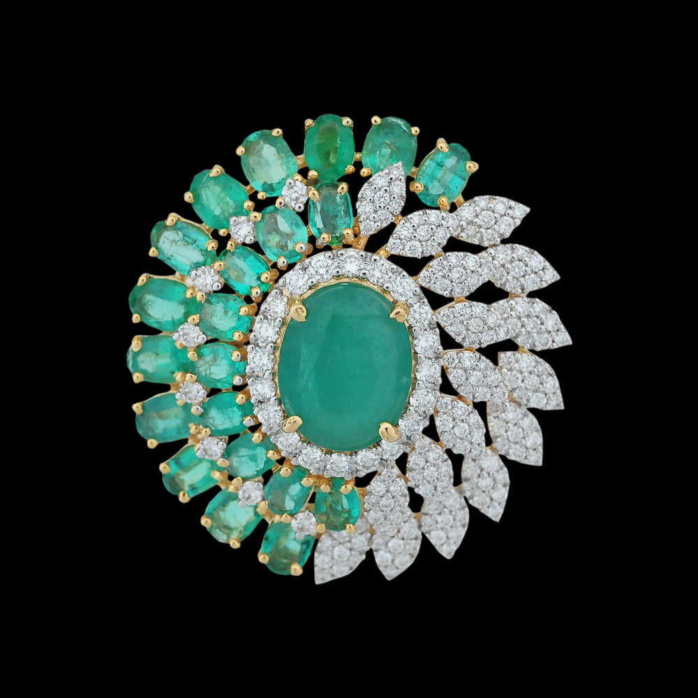 Designer Diamond Pendant with Natural Emerald