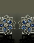 Floral Diamond Earrings with Natural Blue Sapphires.