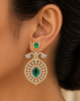 Diamond Earrings with Oval and Pear Shaped Natural Emeralds