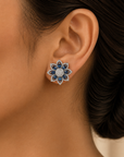 Floral  Diamond Earrings with Blue Sapphires
