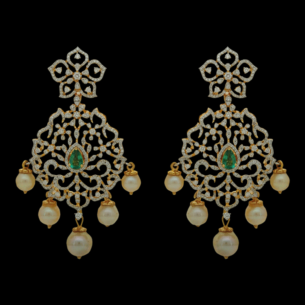 2-in-1 Natural Emerald/Ruby and Diamond Earrings with Pearl Drops