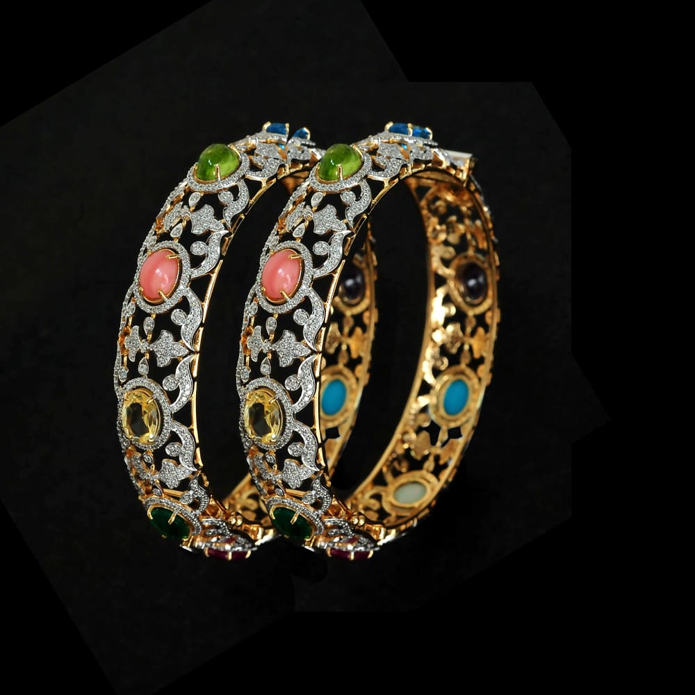 Diamond Bangles with Natural Emeralds/Rubies/Yellow Sapphires, Amethyst, Yellow Topaz, Blue Topaz, Turquise, Coral, Peridot, and Opal.