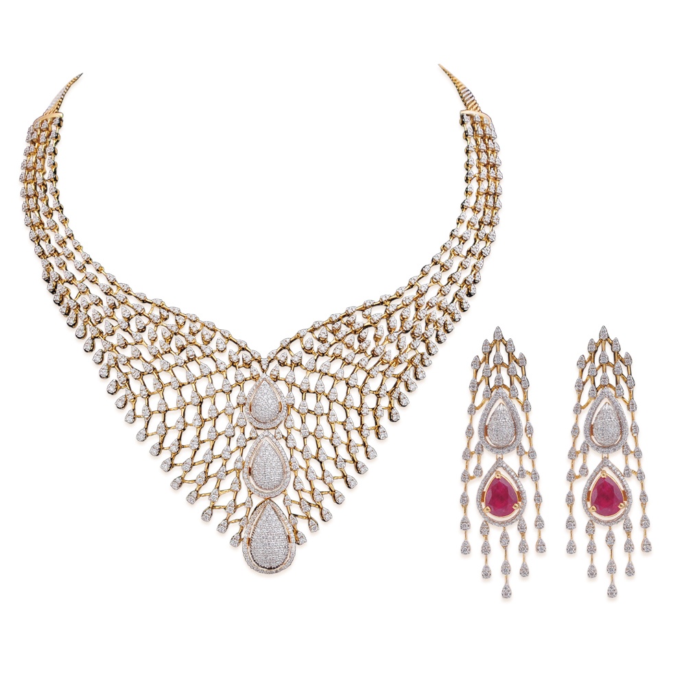 Diamond Choker Necklace Earrings Set