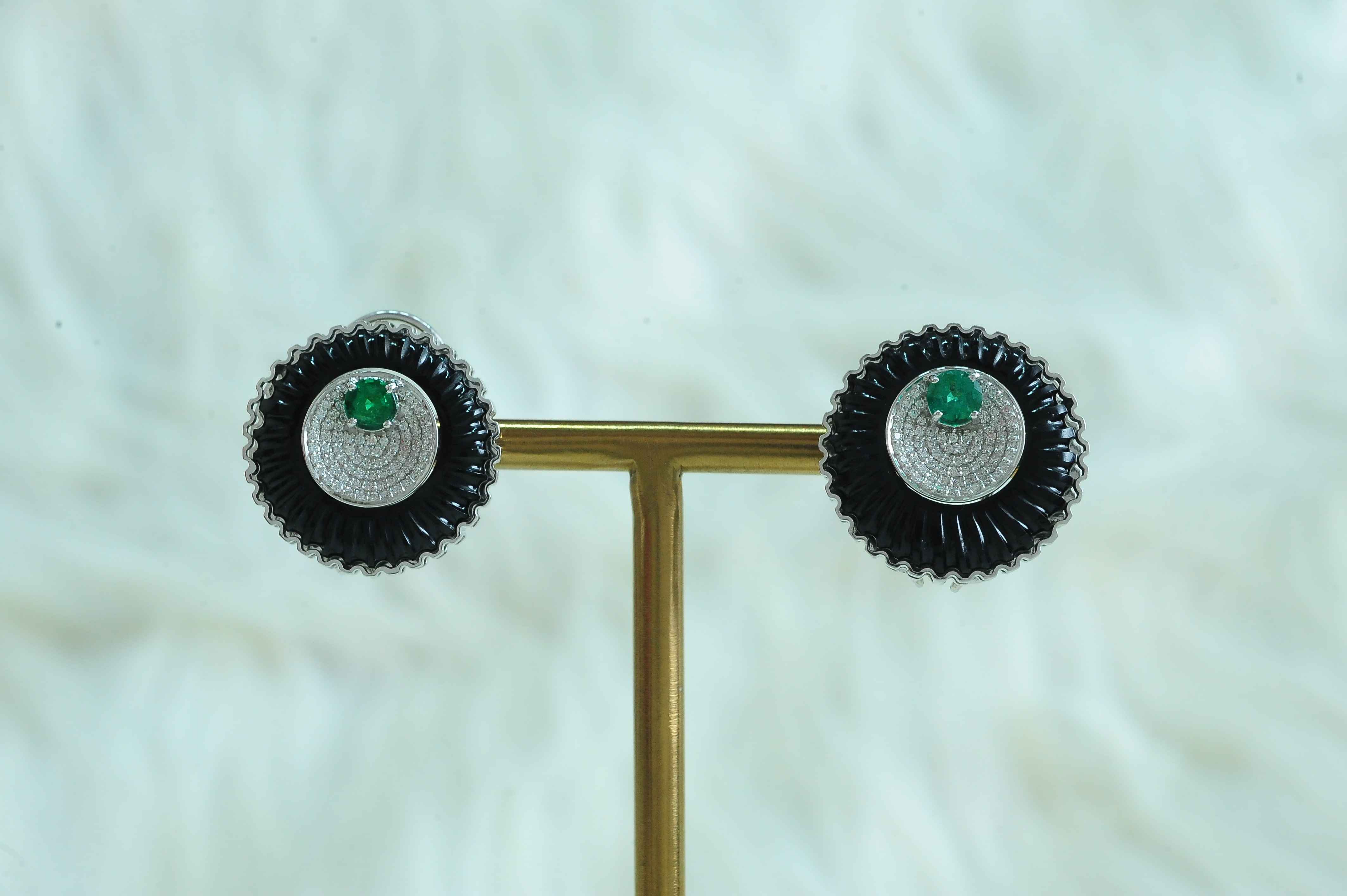 Diamond Studs with Natural Emeralds and Onyx