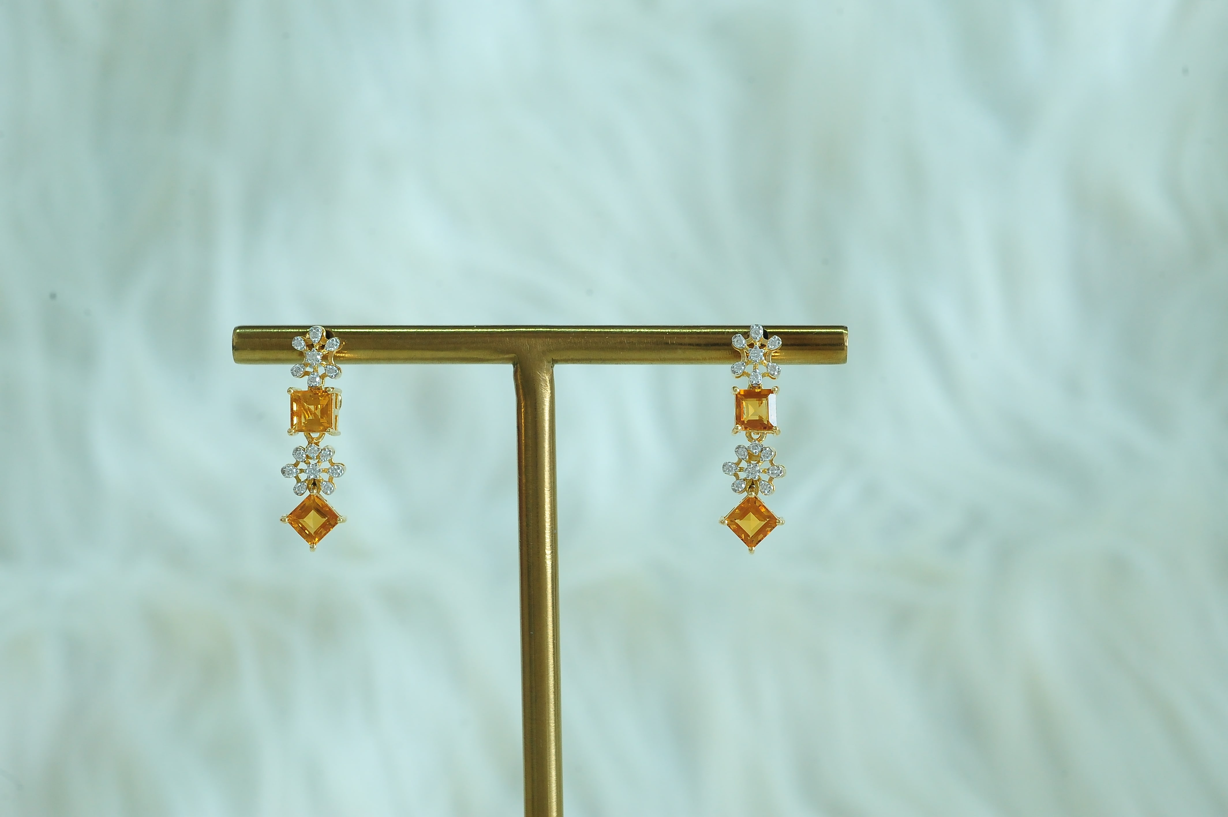 Diamond Earrings with Natural Yellow Topaz