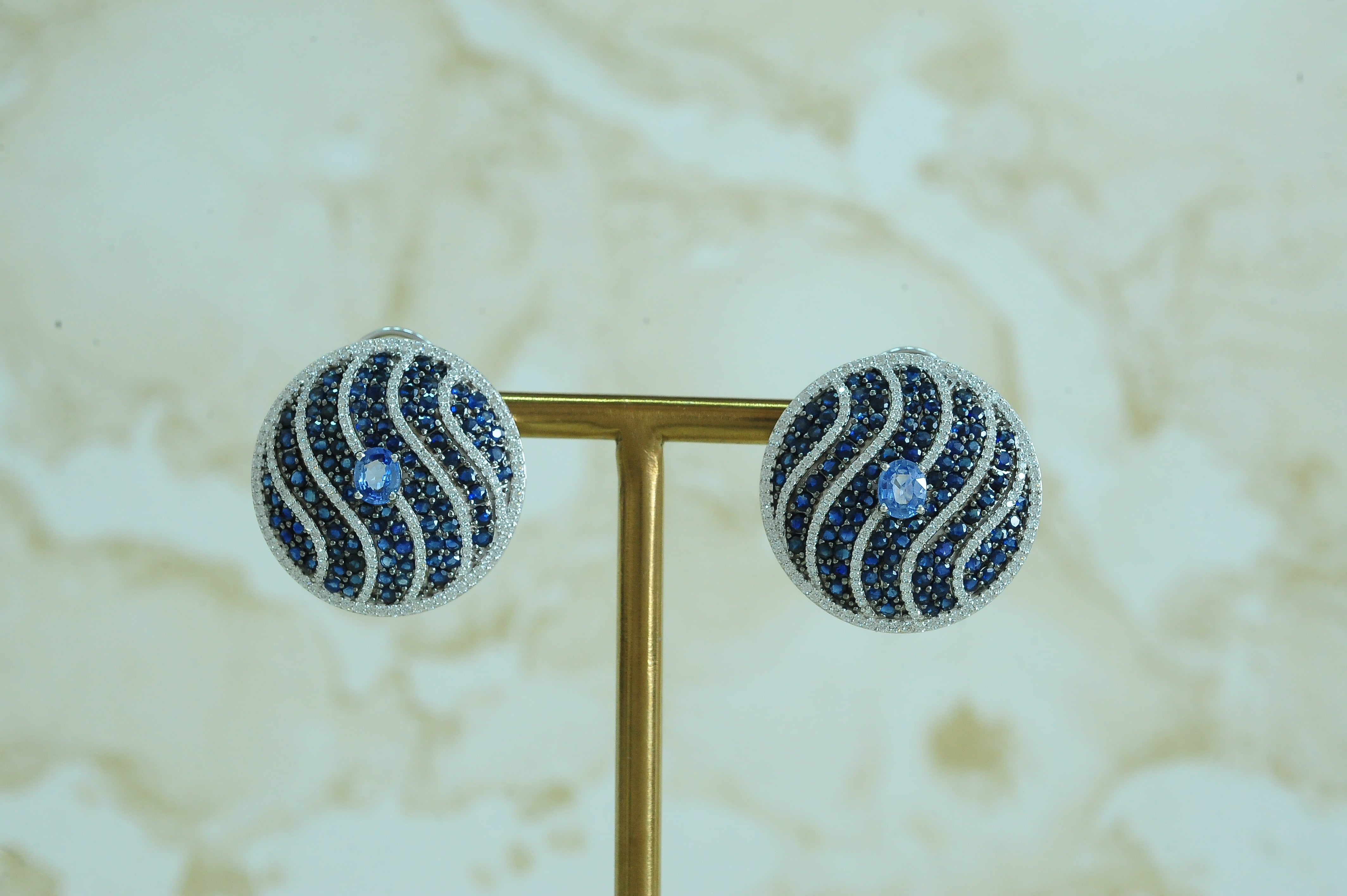 Cocktail Diamond Studs with Natural Blue Sapphires