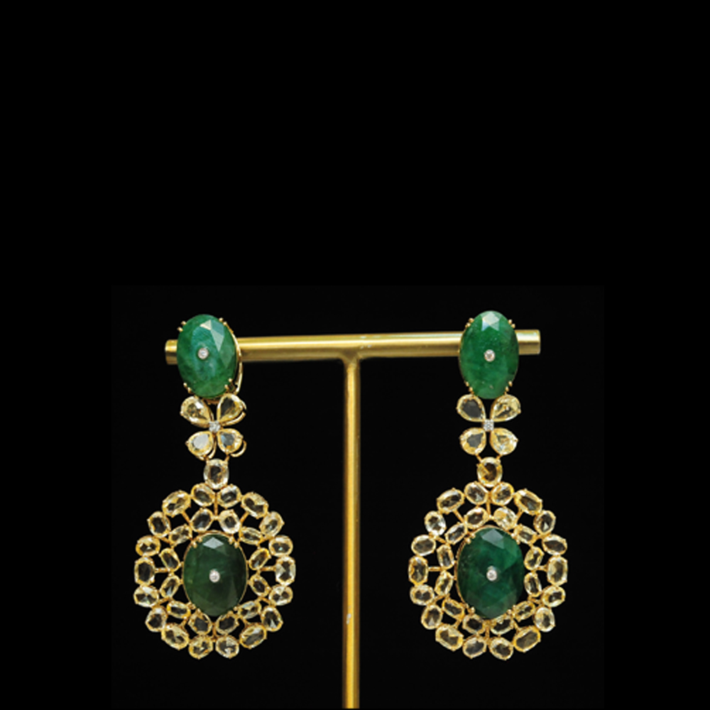 Diamond Earrings with Natural Emeralds and Sapphires.